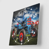 Cool Blue Red Antiek Tractor-cadeaus voor landbouw Vierkante Klok (Hoek)