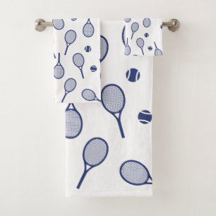 Cool Blue Retro Racquets Pattern Tennis Player Bad Handdoek