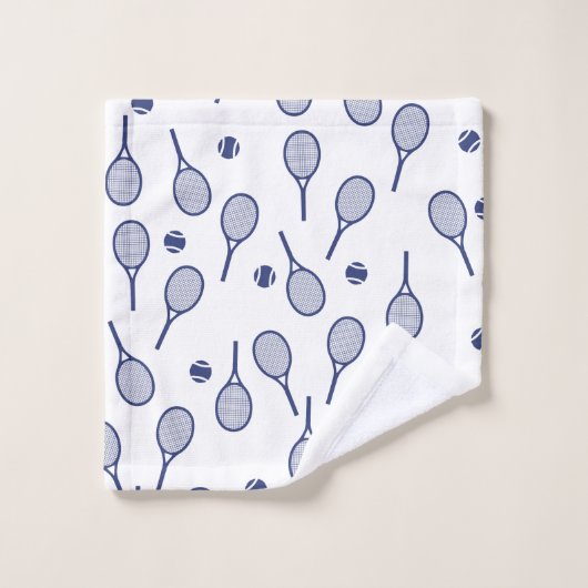 Cool Blue Retro Racquets Pattern Tennis Player Bad Handdoek (Wasdoekje)