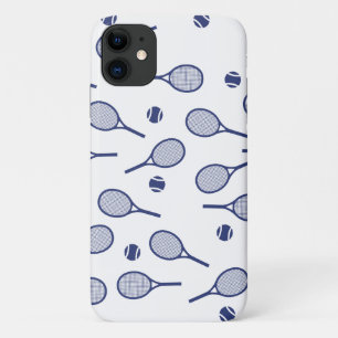Cool Blue Retro Racquets Pattern Tennis Player iPhone 11 Hoesje