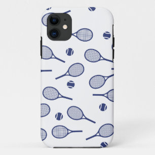 Cool Blue Retro Racquets Pattern Tennis Player iPhone 11 Hoesje