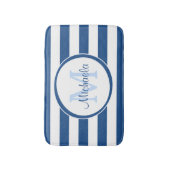 Cool Blue Rugby Stripes met naam en monogram Badmat (Voorkant Verticaal)