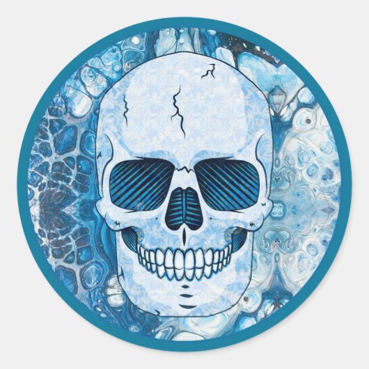 Cool Blue Skull Ronde Sticker (Voorkant)