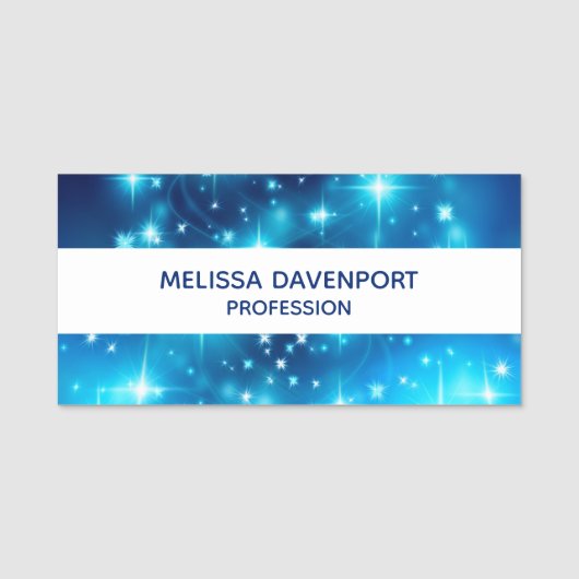 Cool Blue Sparkling Lights Abstracte achtergrond Naamplaatje (Voorkant)