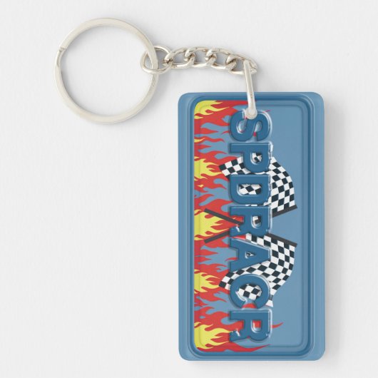 Cool Blue SPDRACR Race Vlaggen en vlammen Sleutelhanger (Voorkant)