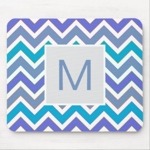 Cool Blue Sporty Chevron Pattern Monogram Muismat