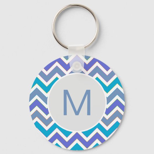 Cool Blue Sporty Chevron Pattern Monogram Sleutelhanger (Voorkant)