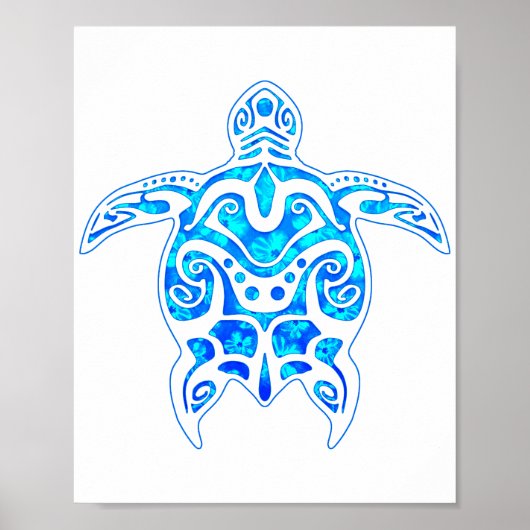 Cool Blue Tribal Turtle Poster (Voorkant)