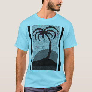 Cool Blue Tropics Palm Tree Artisan Crochet Print T-shirt