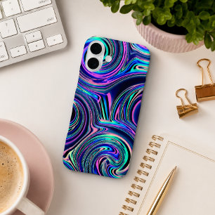 Cool Blue Turquoise Paars Pink Spiral Art Patroon iPhone 16 Plus Hoesje