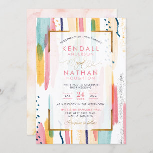 Cool Blue Waterverf Memphis Chic Wedding Kaart