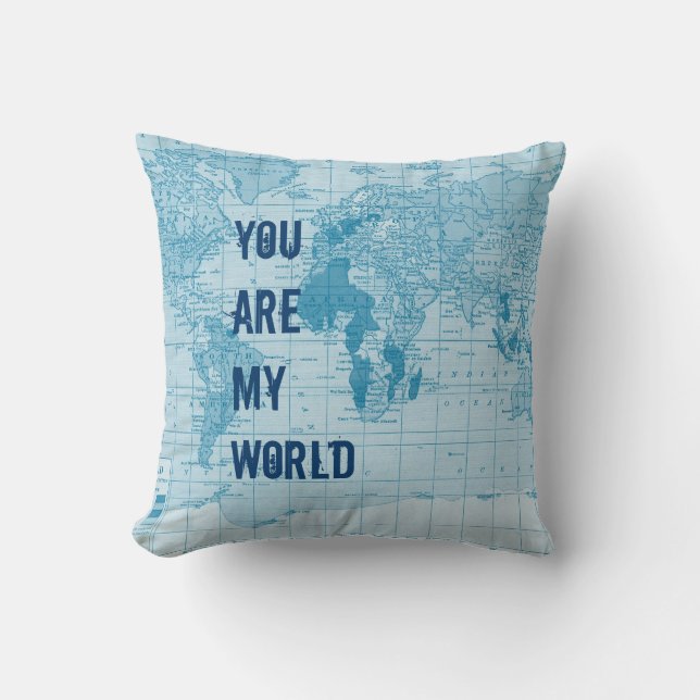 Cool Blue Wereldkaart Pillow Kussen (Voorkant)
