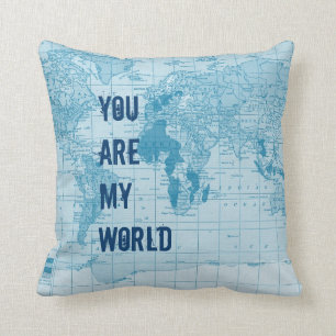 Cool Blue Wereldkaart Pillow Kussen