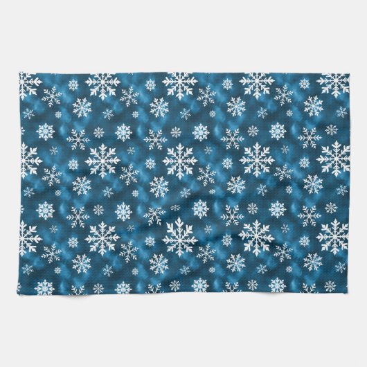 Cool Blue With White Snowflake Pattern Winter Theedoek (Horizontaal)