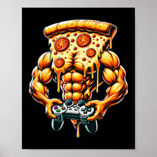 Cool Bodybuilding Gamer Pizza Cadeau Poster