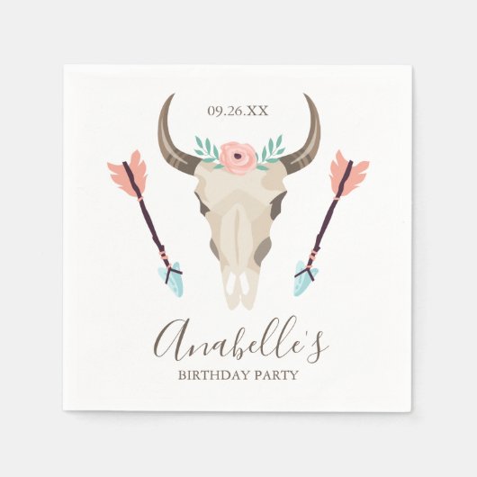 Cool Boho Koe schedel partij gunsten Servet (Voorkant)