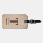 Cool Bold Brown Monogram Textuur Beige Bagagelabel (Voorkant horizontaal)