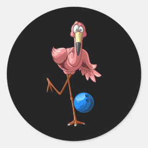 Cool Bowling Flamingo Funny Shorebird Lover Playe Ronde Sticker