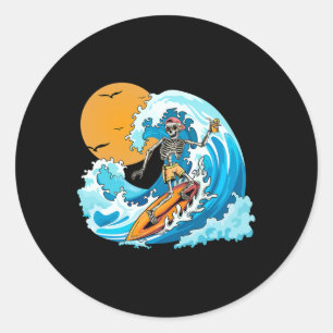 Cool Boy Zomer Vakantie Skelet Surfen Hawaï H Ronde Sticker