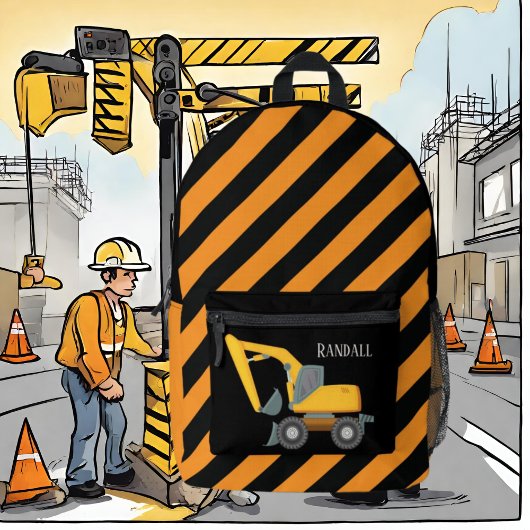 Cool boys Construction digger truck voeg naam toe Bedrukte Rugzak