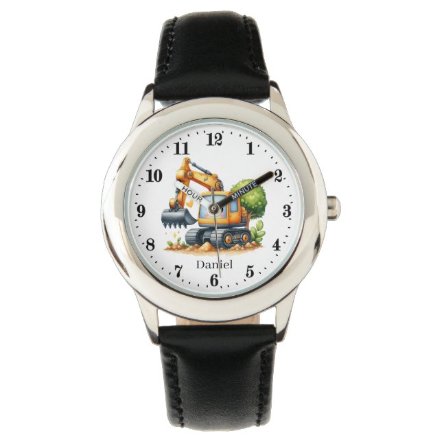 Cool boys digger construction truck customizable horloge (Voorkant)