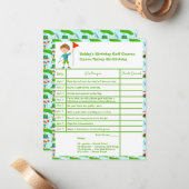Cool Boy's Golfing Birthday Party Score Kaart Notitiekaartje (Voorkant / Achterkant in situ)