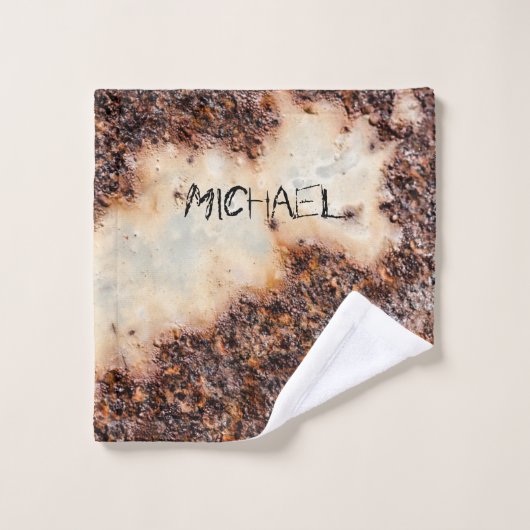 Cool bruin roestig metaal textuur Custom naam Washandje (Wasdoekje)