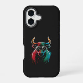 "Cool Bull Drip – Neon Street Art Vibe" iPhone 16 Hoesje