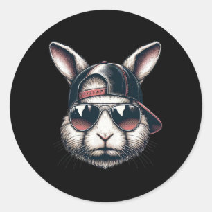 Cool Bunny Gezicht Met Zonnebrillen Happy Easter B Ronde Sticker