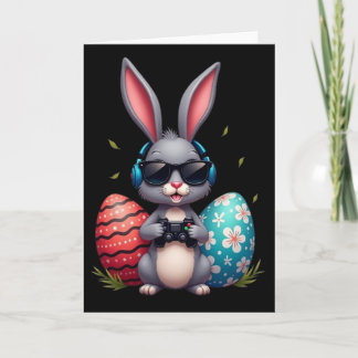 Cool Bunny With Sungl And Video Games Decor Easter Kaart