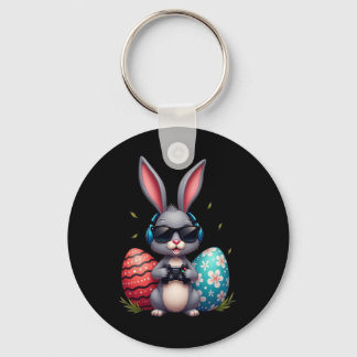 Cool Bunny With Sungl And Video Games Decor Easter Sleutelhanger