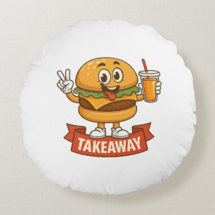 Cool Burger Buddy met Juice – Fun Cartoon Charact Rond Kussen
