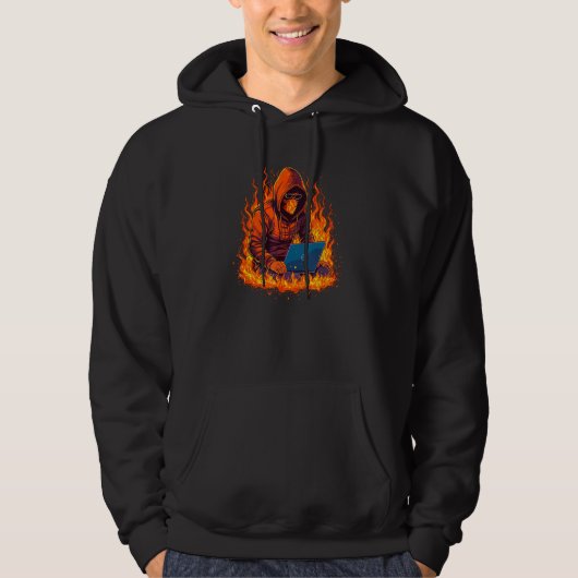 Cool burning IT Hacker with Flames and Fire for La Hoodie (Voorkant)