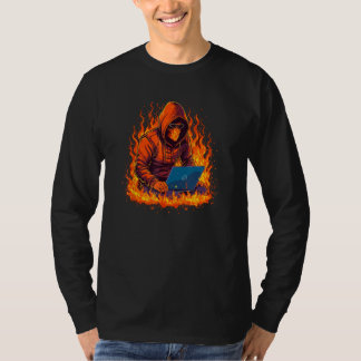 Cool burning IT Hacker with Flames and Fire for La T-shirt