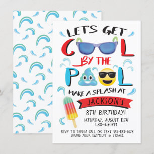 Cool by the Pool Emoji Boy Birthday Party Kaart