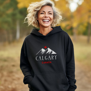 Cool Calgary Canada Mountains esdoorn blad donker Hoodie