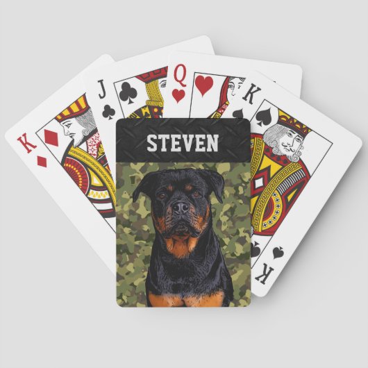 Cool Camo Rottweiler Dog Animal Rugged Name Pokerkaarten (Achterkant)