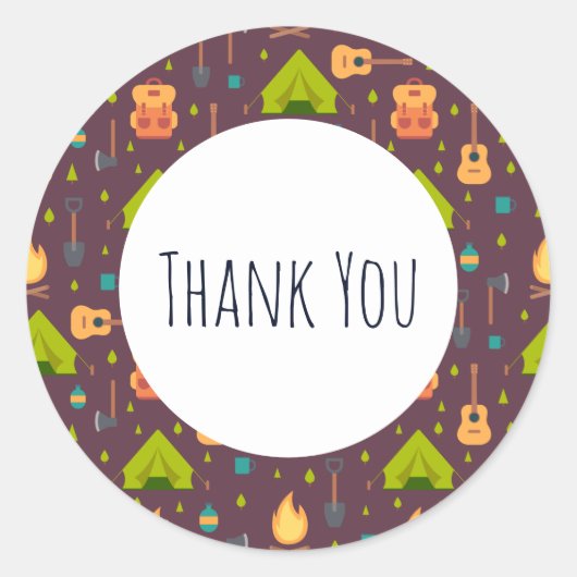 Cool Camping Design Outdoorsy Pattern Dank u Ronde Sticker (Voorkant)