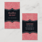 cool carte de visite fleurit corail noir rose (Devant / Derrière)