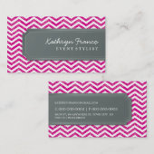 cool carte de visite rayure chevron gris rose chau (Devant / Derrière)