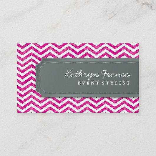 cool carte de visite rayure chevron gris rose chau (Devant)