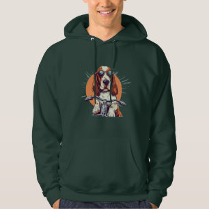 Cool cartoon basset hound biker T-shirt
