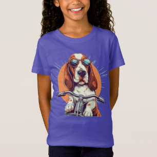 Cool cartoon basset hound biker T-shirt