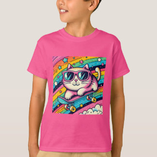 Cool Cartoon Cat Skating op Rollerboard | Leuke Ki T-shirt