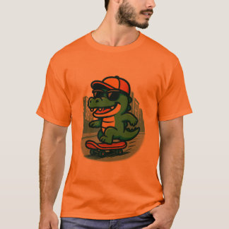 Cool Cartoon Crocodile Skateboarding T-shirt