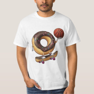 Cool Cartoon Donut Skateboarden met een Basketbal T-shirt