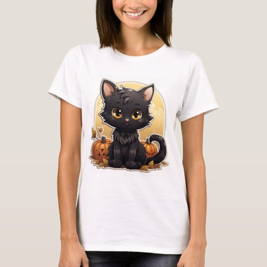 Cool Cartoon Halloween Cat T-shirt (Voorkant)