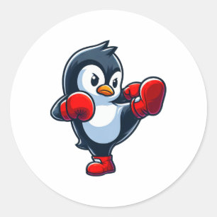 Cool Cartoon Penguin Boxing Fighter Ronde Sticker