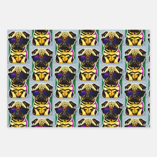 Cool Cartoon Pug Wrapping Paper (Voorkant)