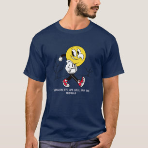 Cool Cartoon Smiley Walking Graphic T-shirt